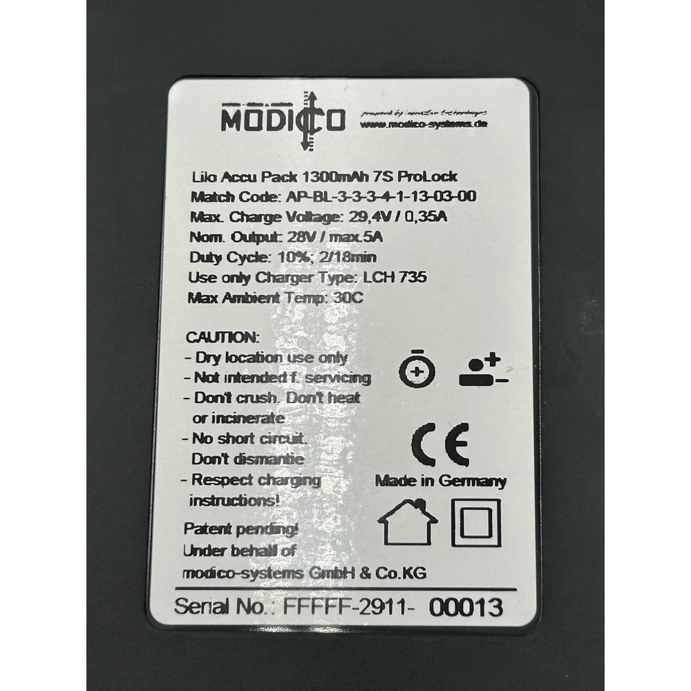 Modico LiIo Accu Pack 1300 7S ProLock Rechargeable Lithium Ion Power Source